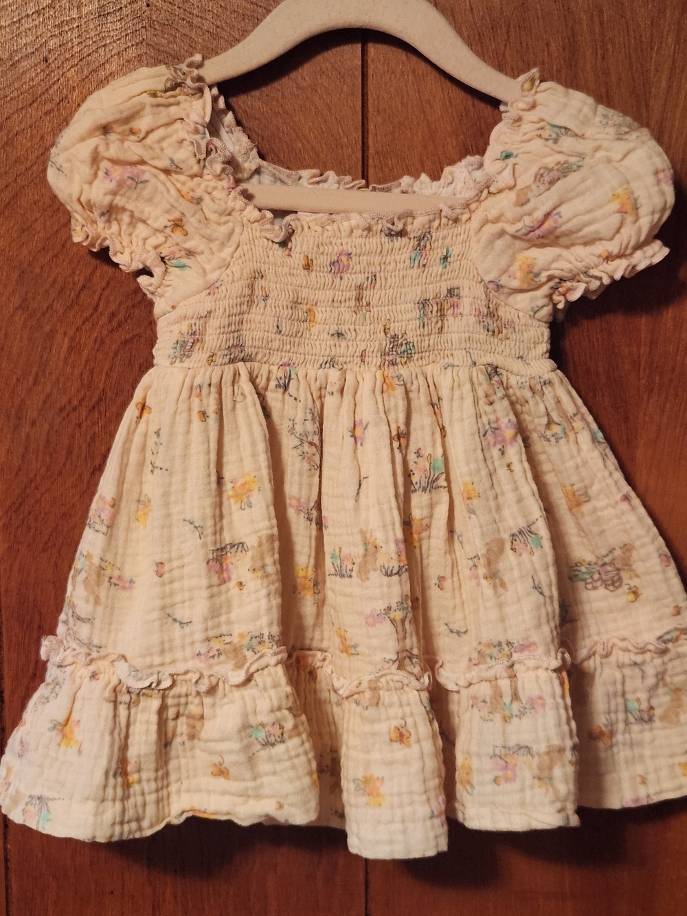 Bonnie Baby Cream Floral Smocked Cotton Dress,Sz-12mons, GUC